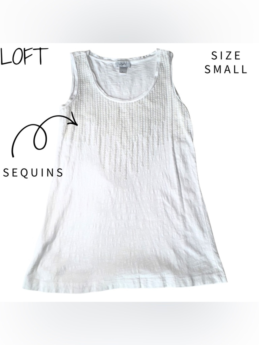 LOFT White Sequin-Embellished Scoop Neck Tank